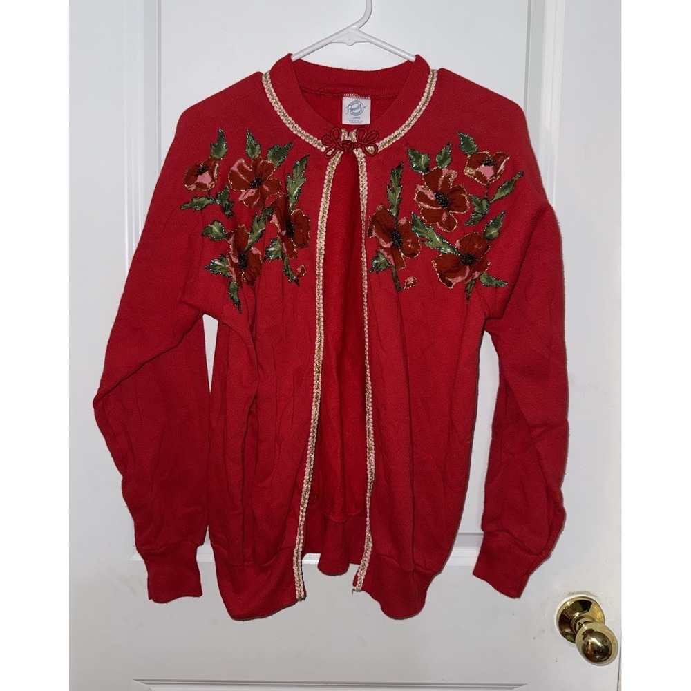 Vintage Christmas Hand‎ Painted Sweatshirt Ladies Size Large By Pannill Red